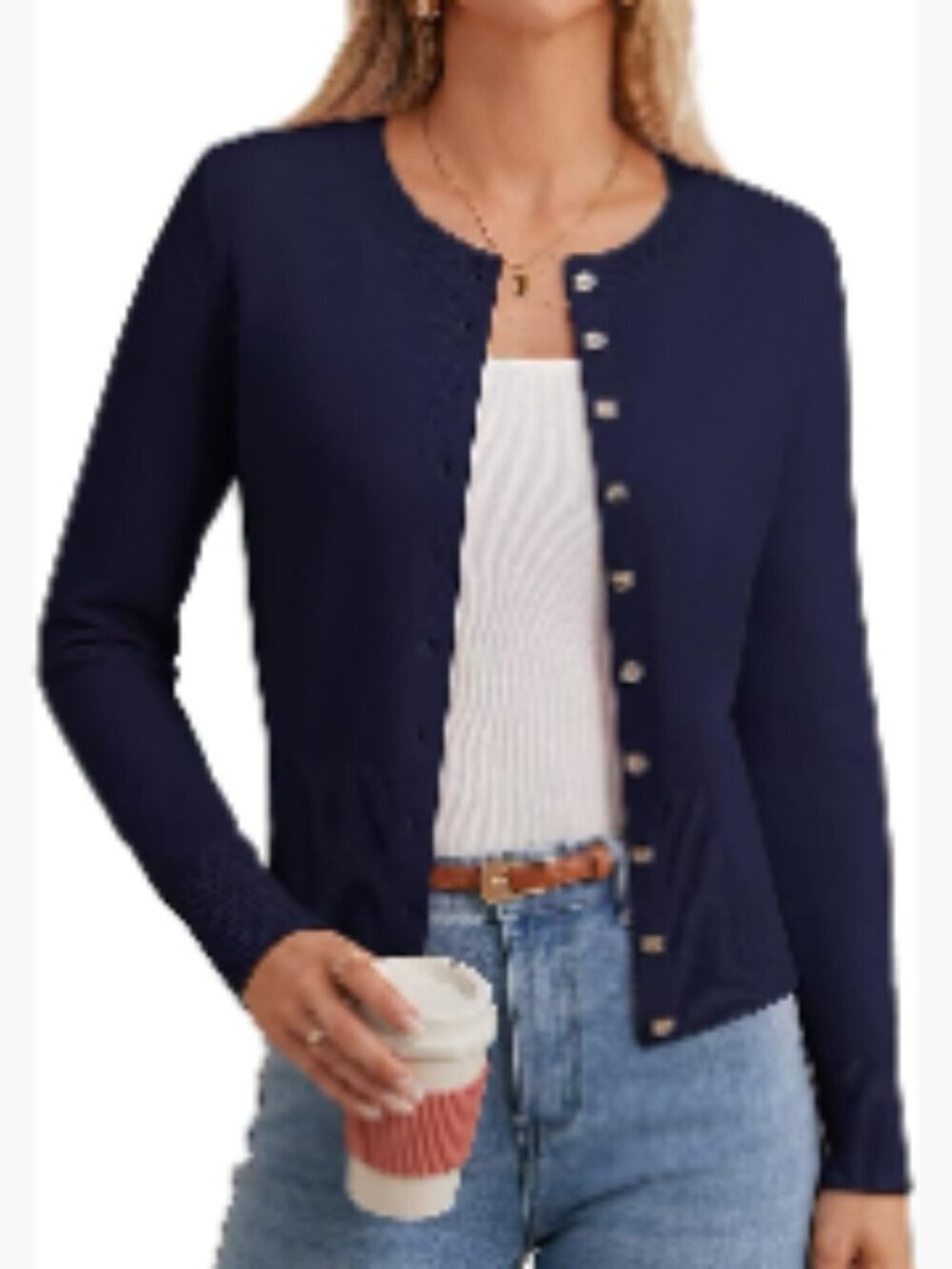Lightweight Cardigan, Long Sleeve Knit Crop Sweater, Button Open Front Jacket
